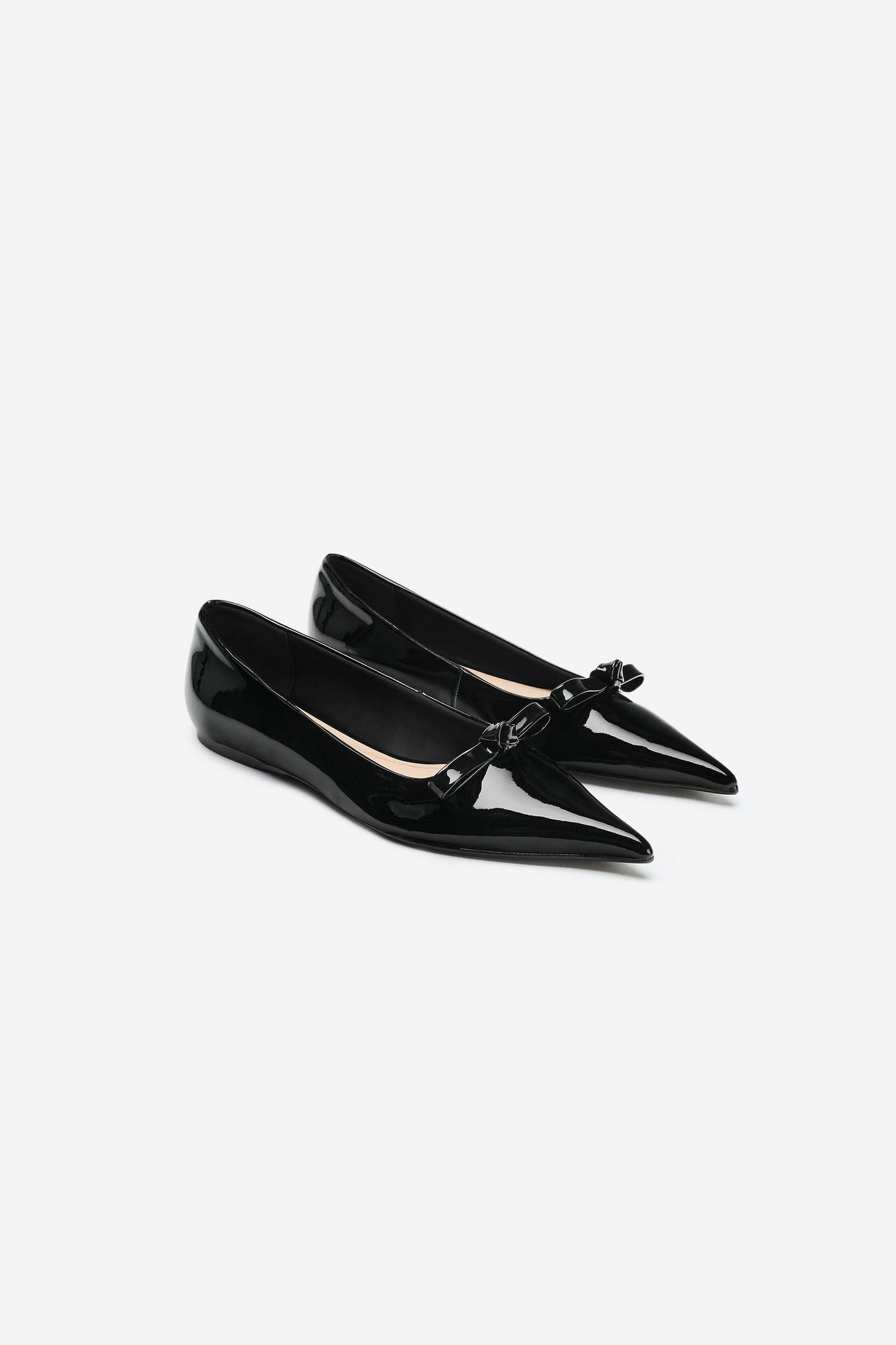 Женские балетки Zara Leather Bow Ballet - the Item, цвет: Чёрный — фото 5