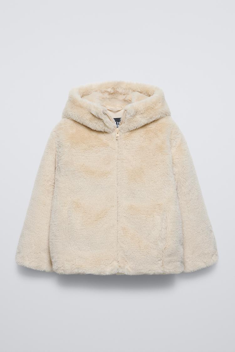 フェイクファーフーデッド ジャケット - ライトベージュ | ZARA Japan 