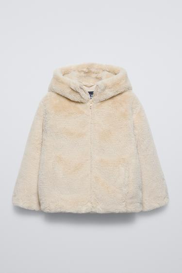 FAUX FUR HOODED JACKET - Light beige by Zara - Image 0
