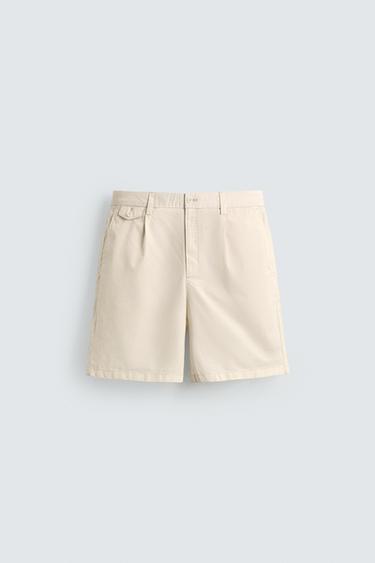 REGULAR FIT PLEATED BERMUDA SHORTS - Oyster-white by Zara