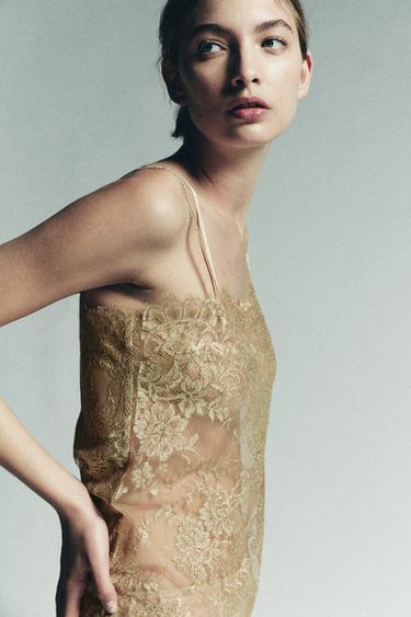 METALLIC THREAD LACE TOP - Golden by Zara