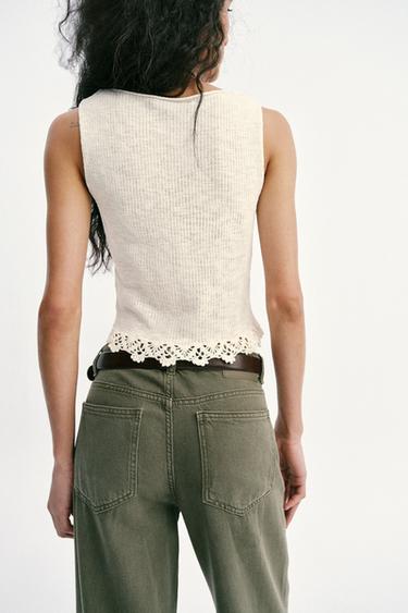 TOP EN MAILLE ET CROCHET AU BAS - Écru de Zara - Image 3