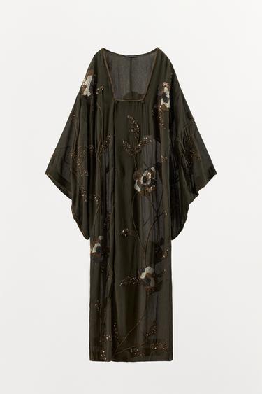 LIMITED EDITION JACQUARD EMBROIDERED BEADED DRESS - GREEN by Zara