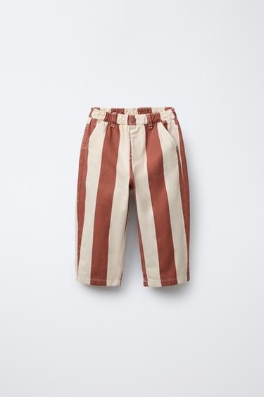STRIPED TWILL BAGGY TROUSERS - Red / White by Zara - Image 0