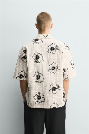 CHEMISE EN JACQUARD BRODERIE FLORALE - Écru de Zara - Image 2