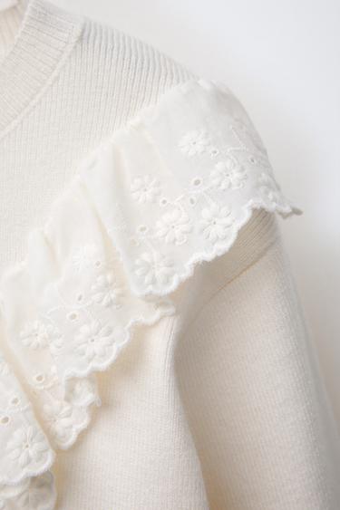 KNITTED JUMPER WITH EMBROIDERED LACE DETAIL - Ecru by Zara - Image 2