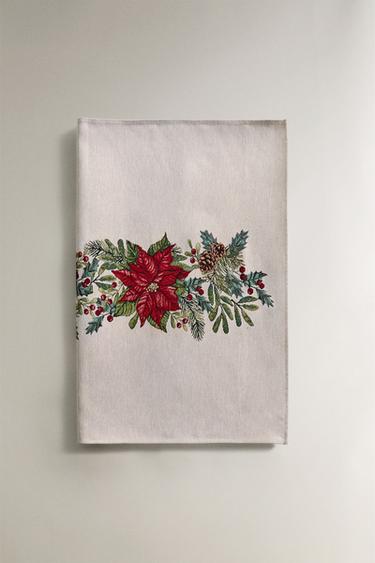 CHRISTMAS HOLLY JACQUARD TABLE RUNNER - Red by Zara - Image 4