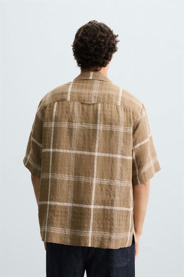 CHECKED LINEN/COTTON SHIRT - Brown by Zara - Image 2