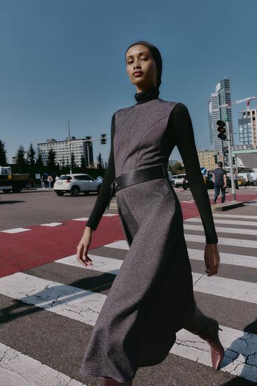 MELANGE MIDI DRESS WITH BELT - Grey marl by Zara - Image 0
