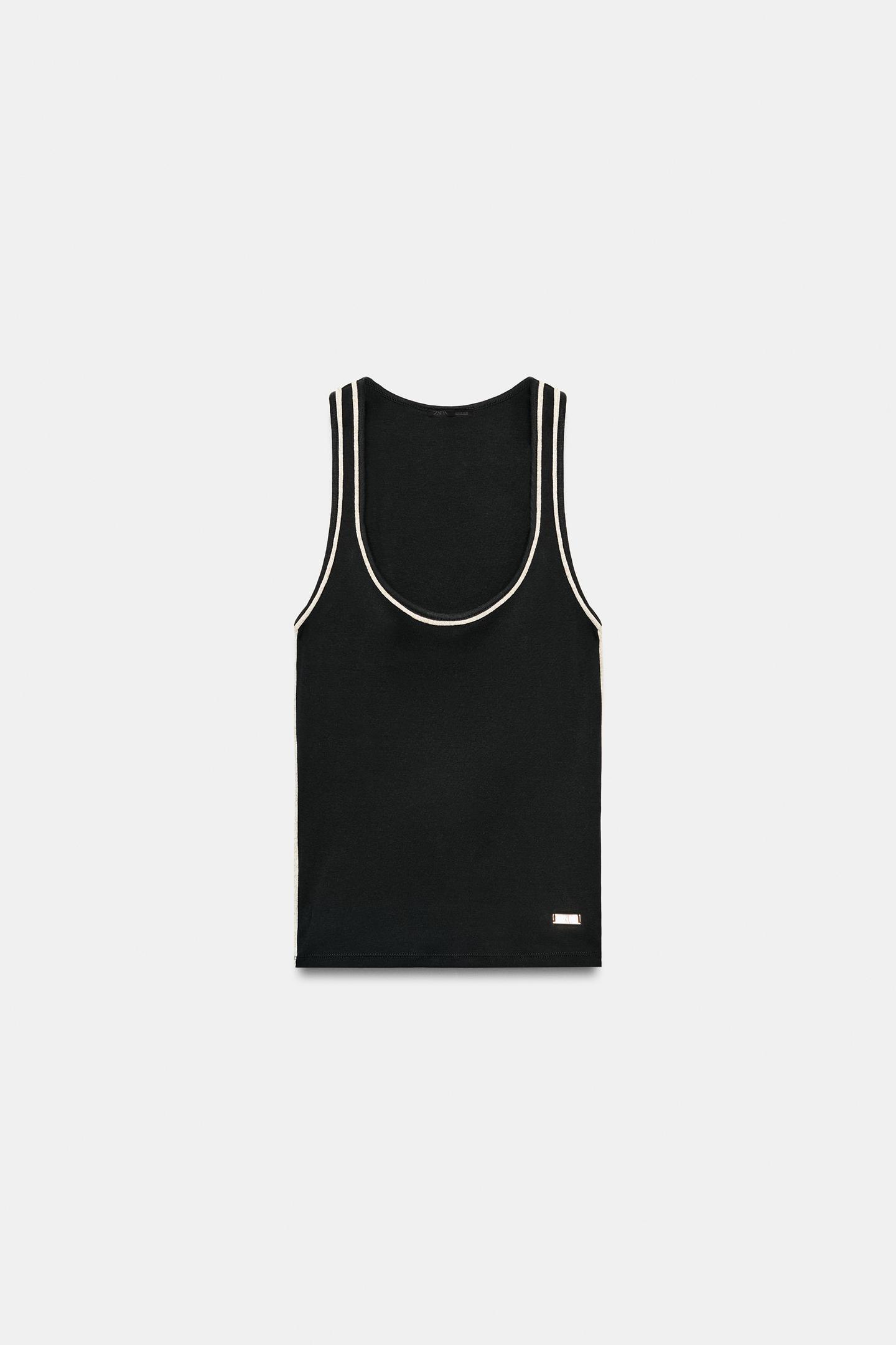 Женский топ Zara Contrast Trim Top, цвет: Чёрный — фото 6