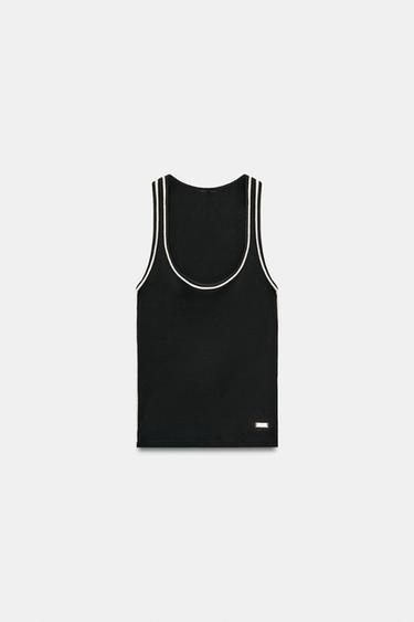 CONTRAST TRIM TOP - Black by Zara