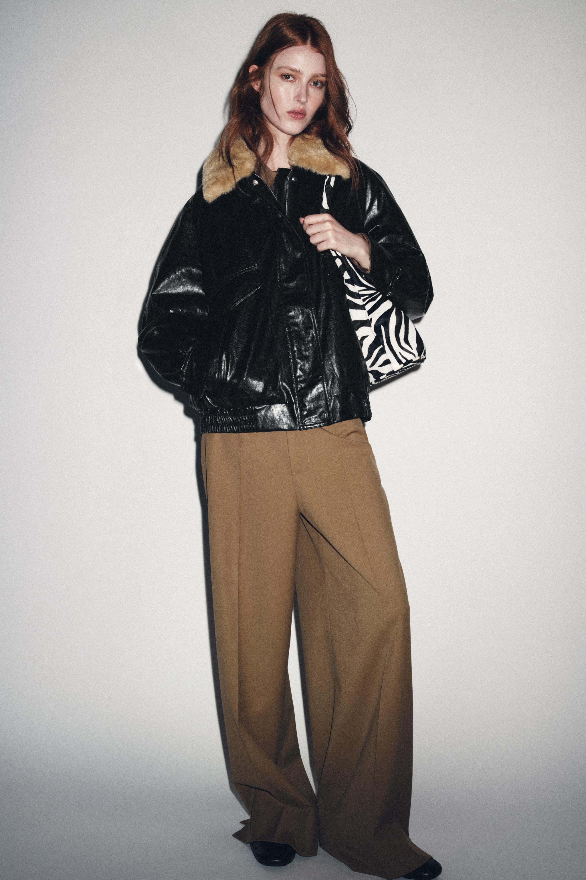 ZARA 羊革+フェイクファー ジャケット ZARA】フェイクファー ジャケット ZW COLLECTION (ZARA/ムートン