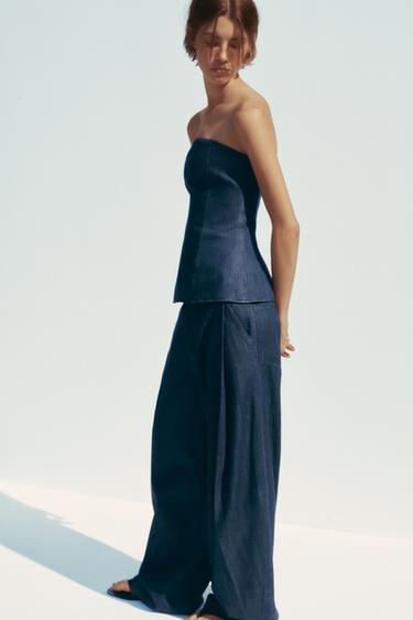 DENIM TROUSERS WITH DARTS - Dark indigo by Zara