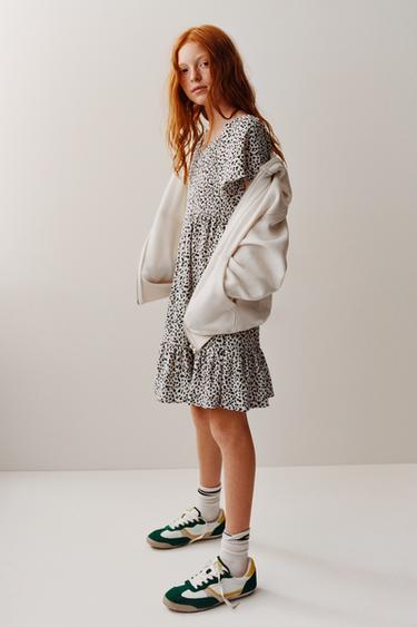 KLEID MIT BLÜMCHENMUSTER - Cremefarben / Schwarz von Zara