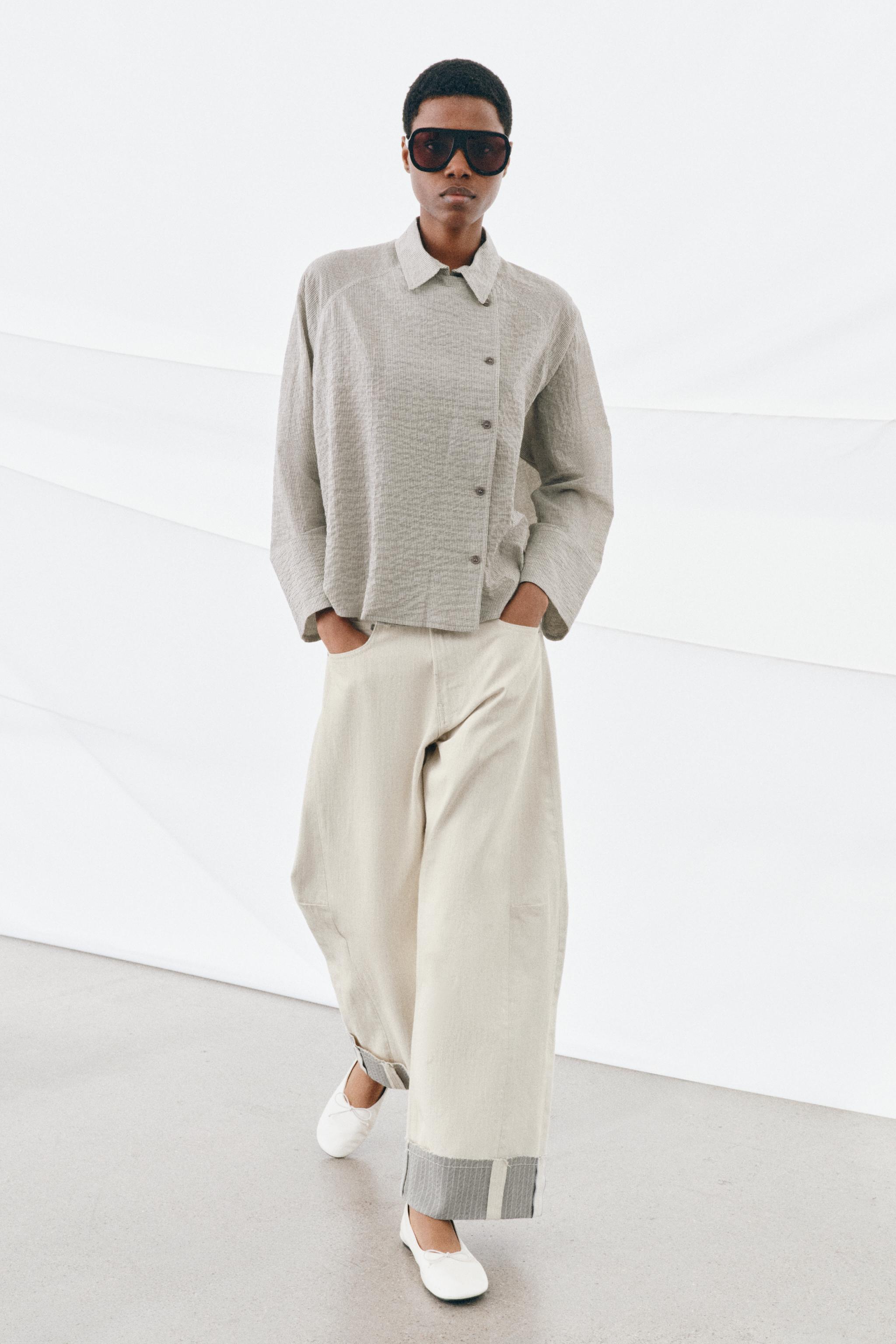 ZW COLLECTION アシンメトリーボタンシャツ - ブラック/ホワイト