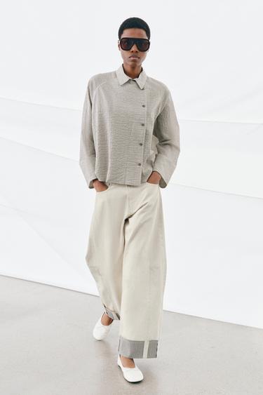 Zara ZW COLLECTION ASYMMETRIC BUTTON-UP SHIRT - Black / White - Image 0