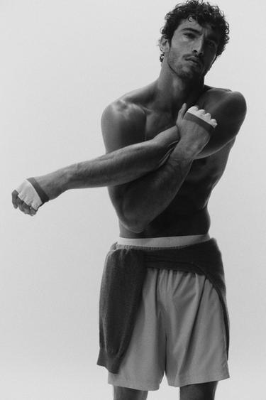 Zara 拼接鏤空短褲 - 裸色