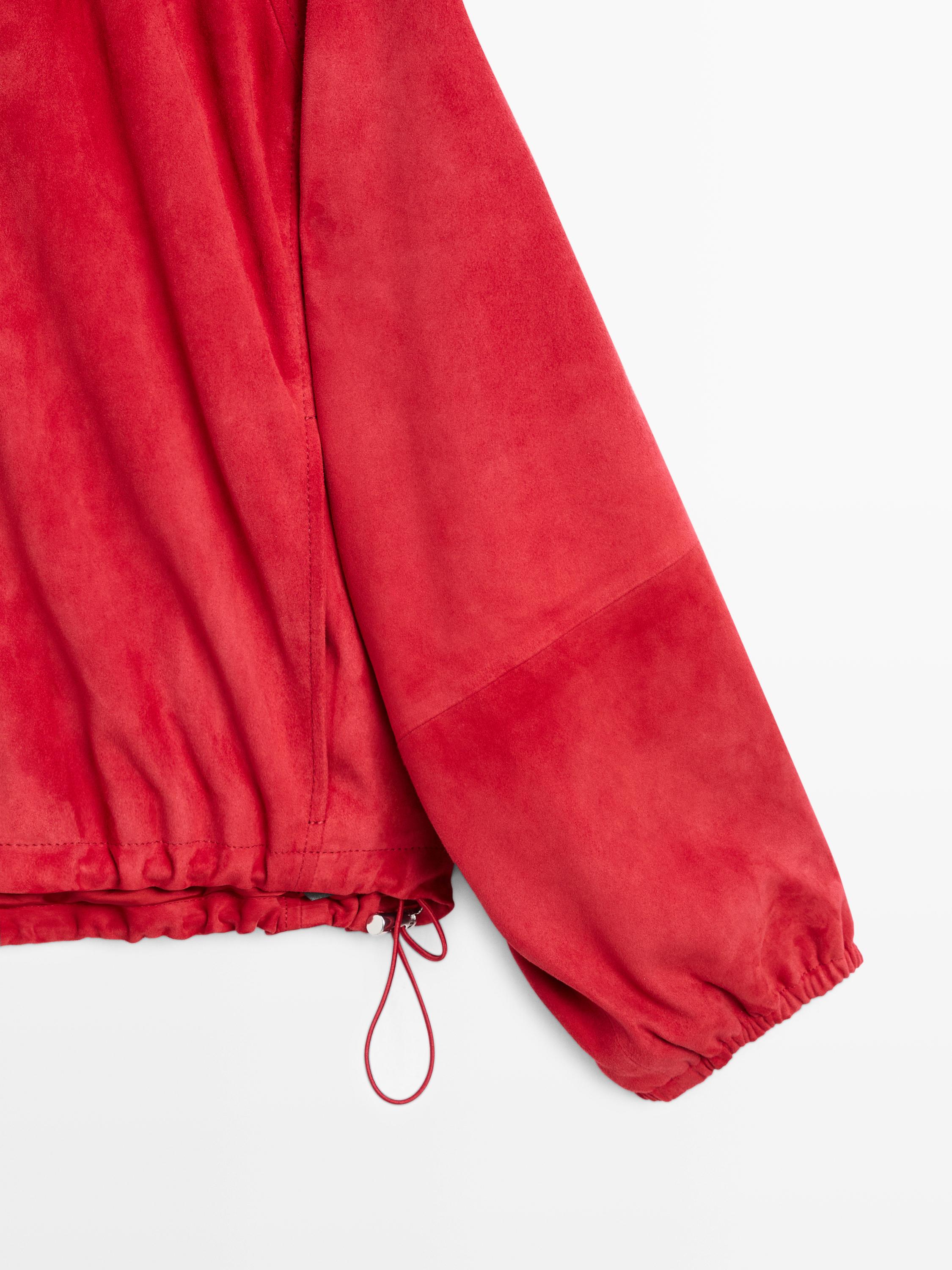 Blouson bomber en cuir et daim