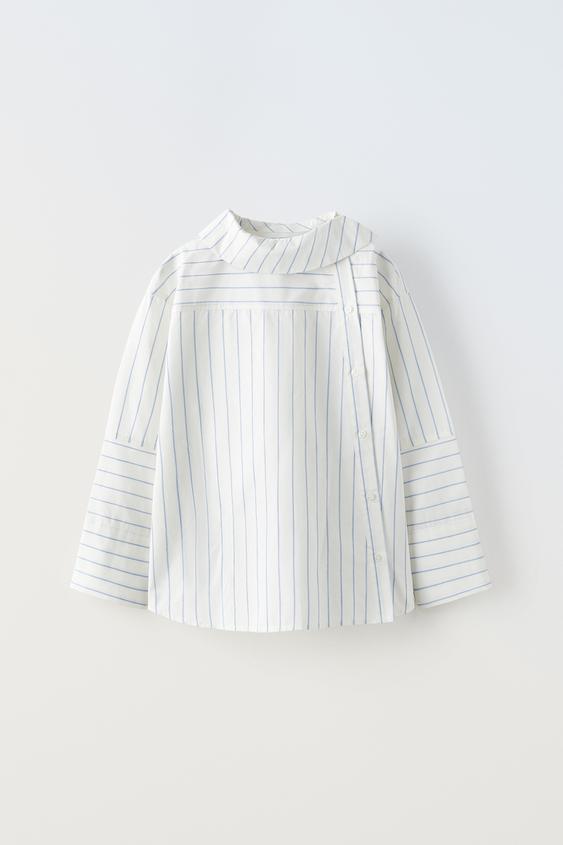 STRIPED COLLARED SHIRT Blue / White ZARA Canada