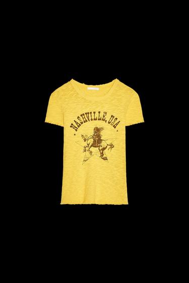 FLAMMGARN-T-SHIRT MIT TEXT - Senfgelb von Zara