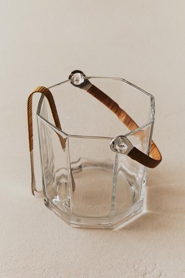 SET EISWÜRFELBEHÄLTER AUS GLAS UND ZANGEN - Transparent von Zara