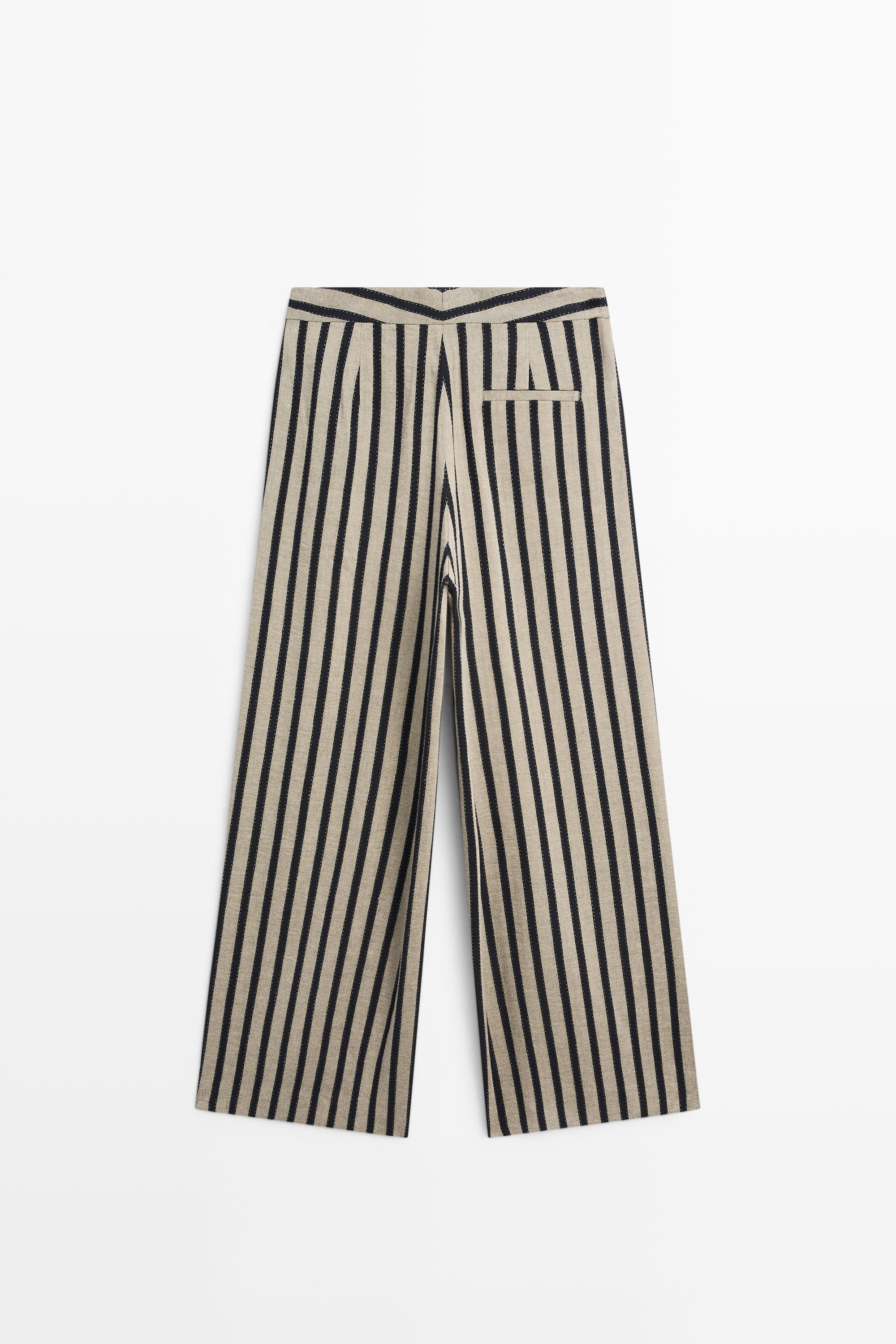 Striped wide-leg linen blend pants