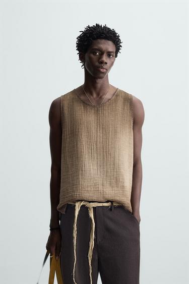 Zara CRINKLED EFFECT TANK TOP - Brown