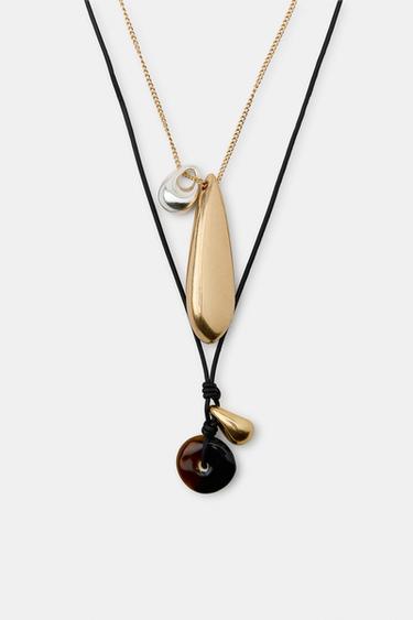 PACK OF 2 TEARDROP CORD NECKLACES - Golden by Zara - Image 2