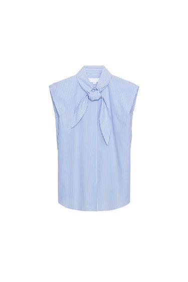 KËMISHË ME VIJA DHE LIDHËSE ZW COLLECTION - E kaltër/ E bardhë nga Zara