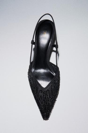 MESH RHINESTONE SLINGBACK SHOES - Black by Zara