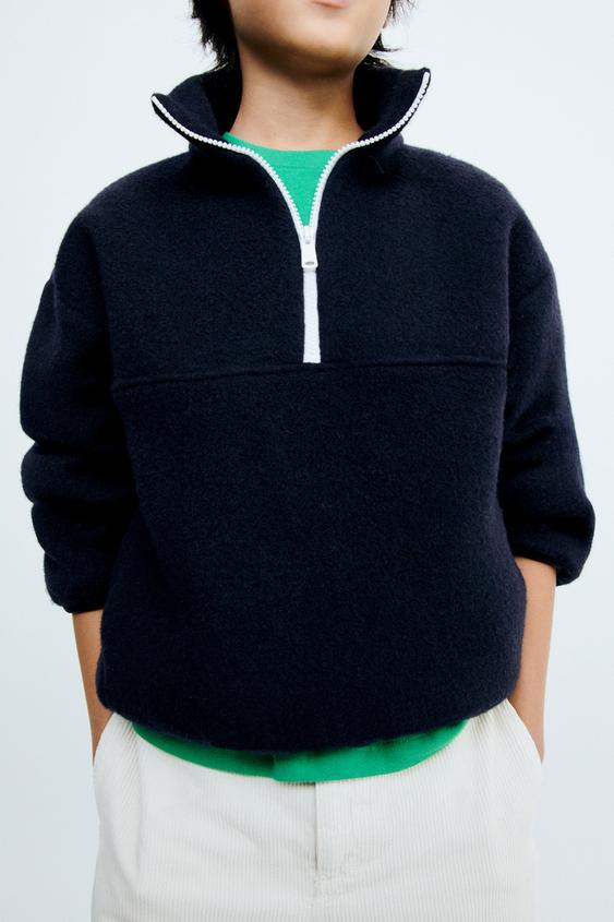 STORIESZ - WOOL BLEND POUCH POCKET SWEATSHIRT - Navy blue by Zara - Image 0