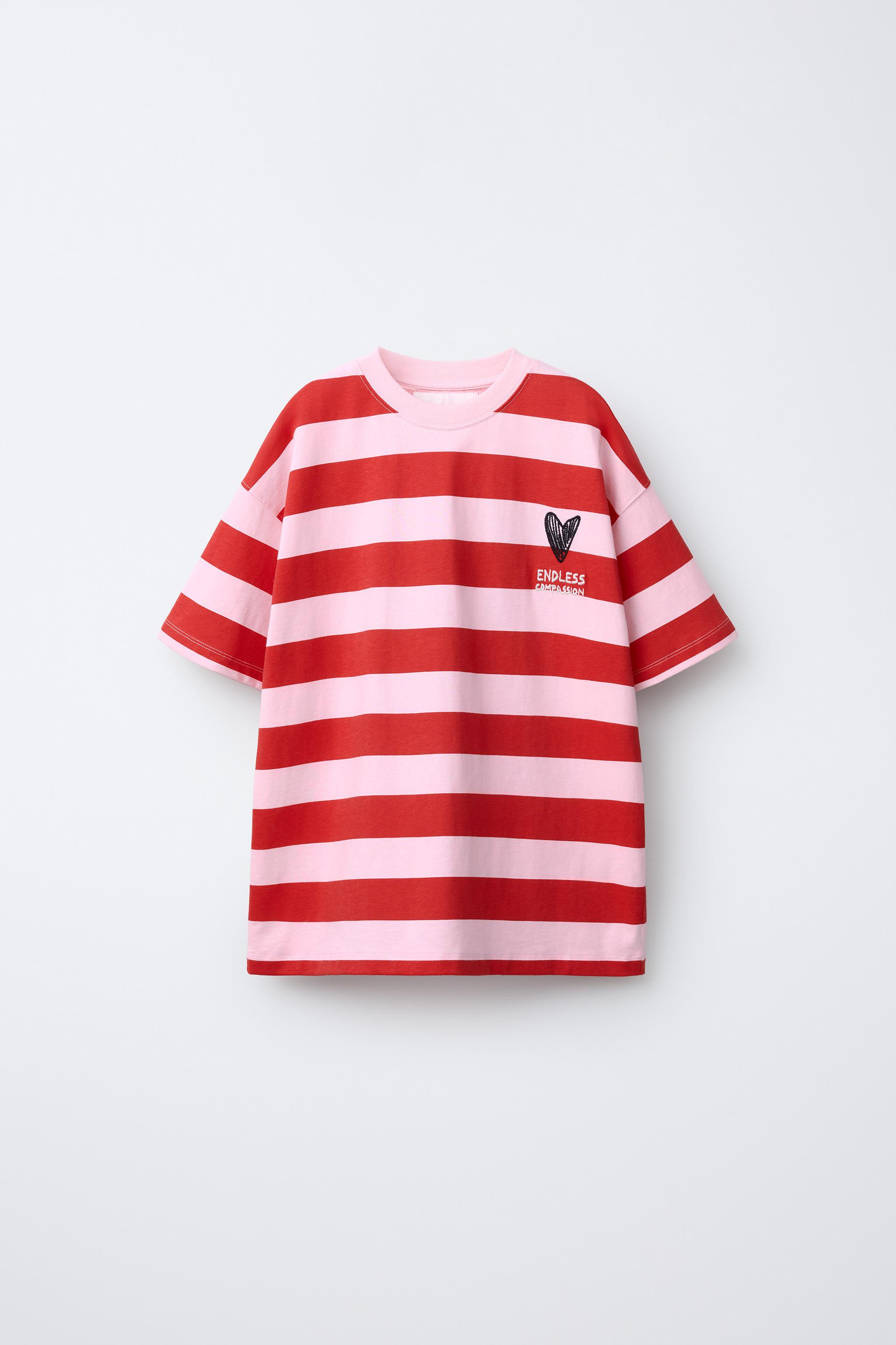HEART STRIPED T-SHIRT - Pink / White | ZARA United States