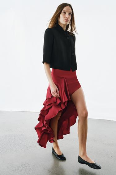 JUPE MIDI À VOLANTS ZW COLLECTION - Rouge de Zara - Image 3