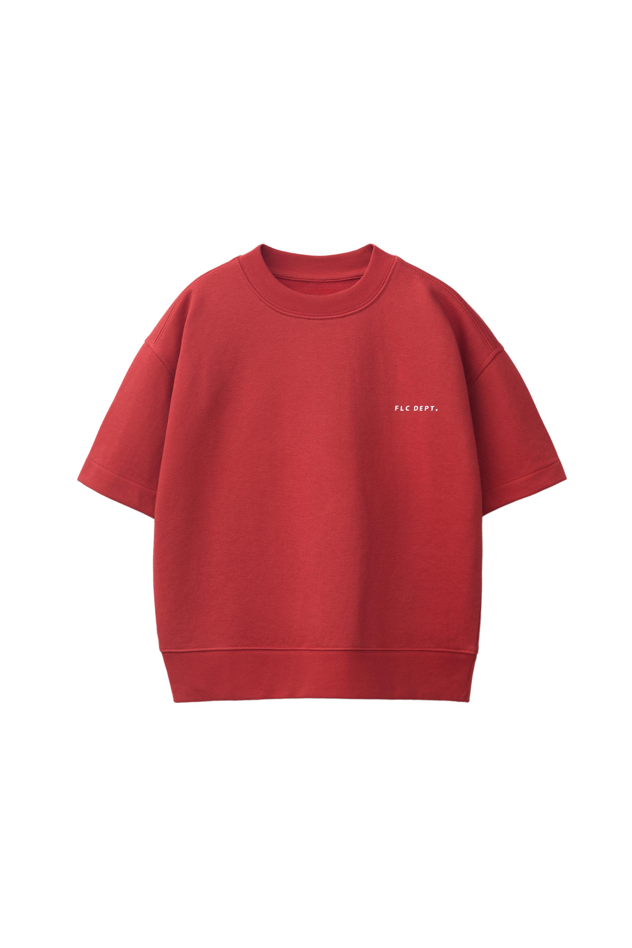 SHORT SLEEVE RAISED TEXT SWEATSHIRT — Red (alternate view)