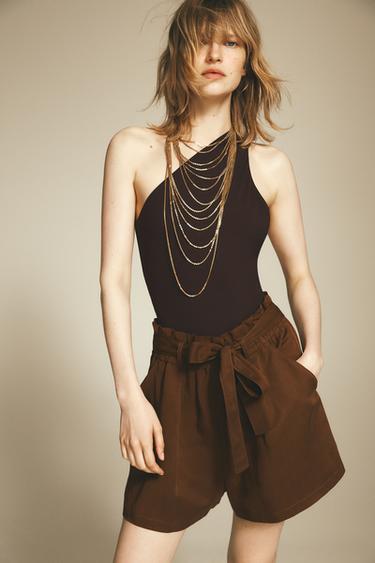 Zara ASYMMETRIC POLYAMIDE BODYSUIT - Dark brown