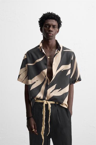 LEAF PRINT SHIRT - Black by Zara