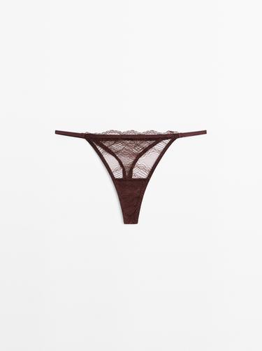 Scalloped lace thong — Mink marl 1
