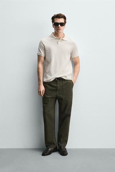 リブ編みレギュラーフィットポロシャツエクリュZaraのリブ編みレギュラーフィットポロシャツ - エクリュ 