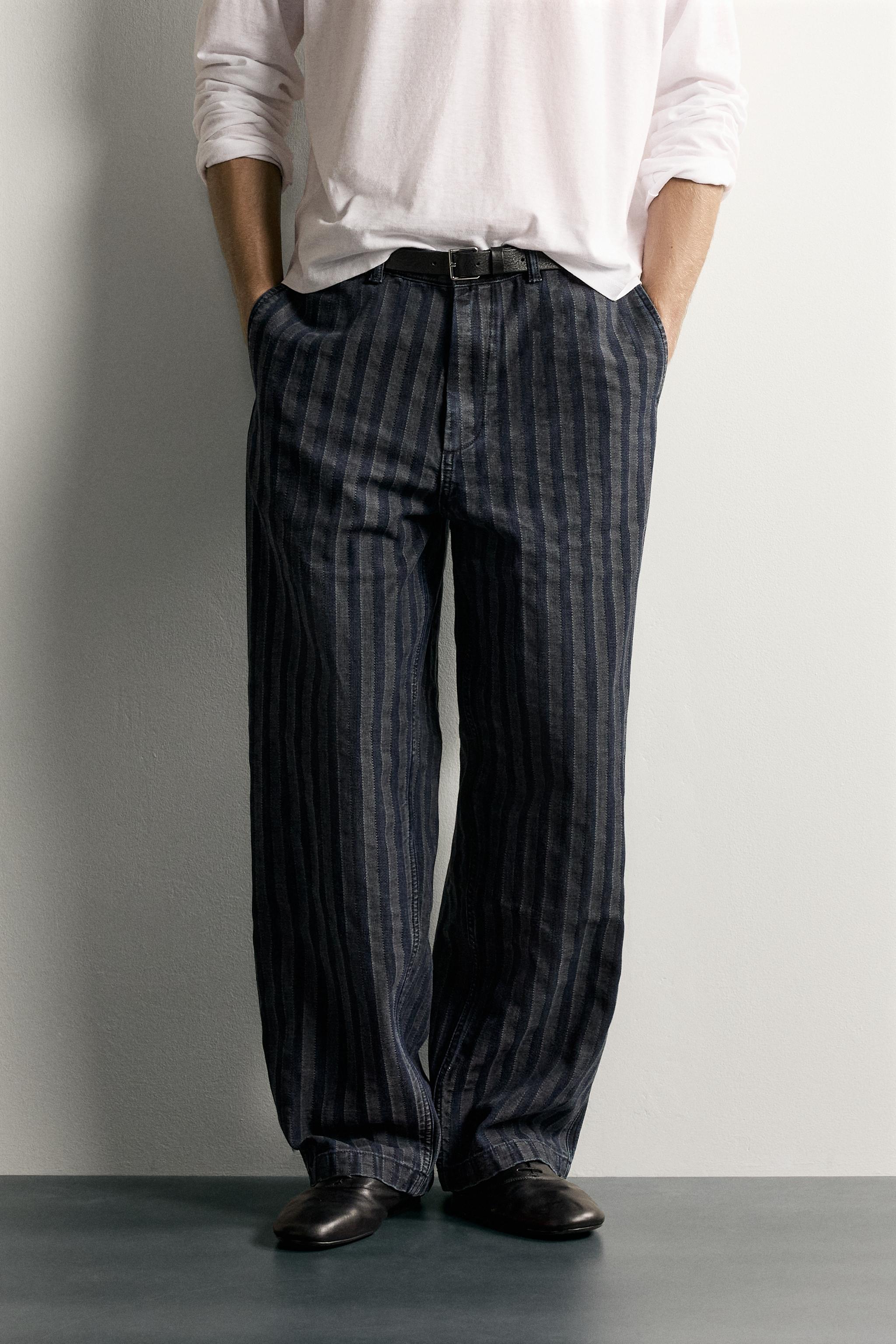 STRIPED RELAXED-FIT CHINOS — Blue