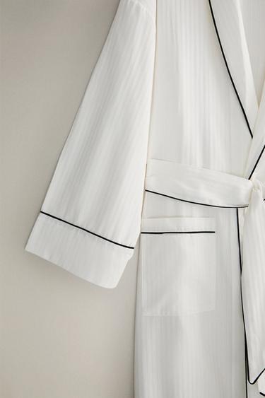 STRIPED JACQUARD DRESSING GOWN - Oyster-white by Zara - Image 2