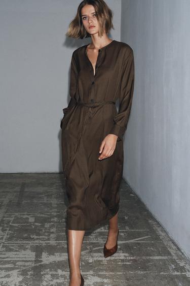 ROBE À POIS AVEC CEINTURE ZW COLLECTION - Marron de Zara - Image 0