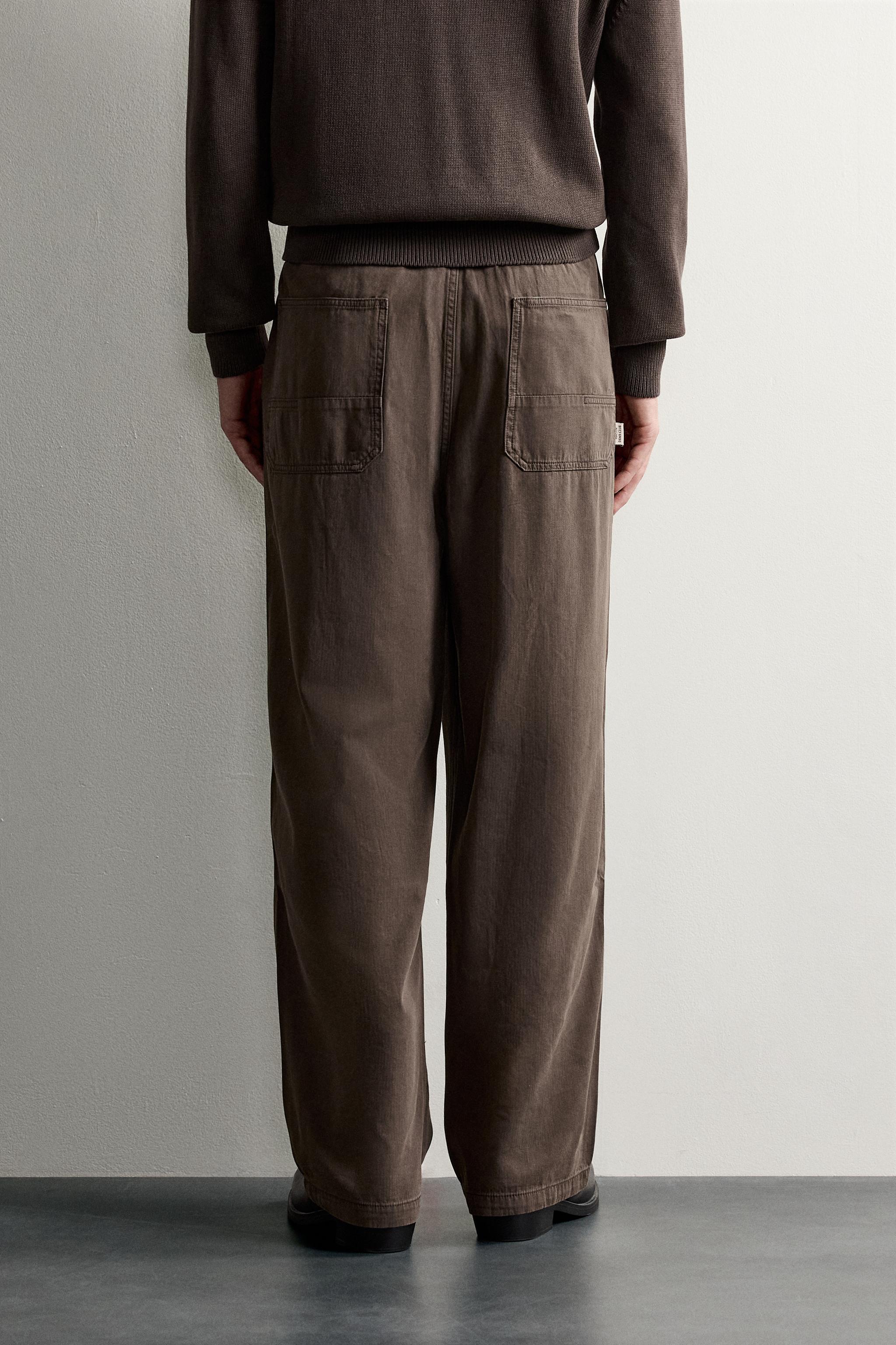 RELAXED FIT HERRINGBONE PANTS