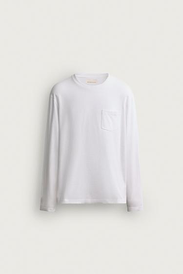 REGULAR FIT LONG SLEEVE T-SHIRT - Oyster-white by Zara