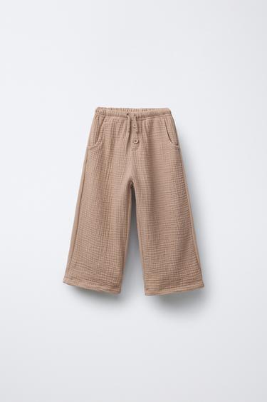 PANTALÓN RECTO COMBINADO TEXTURA - Marrón claro de Zara