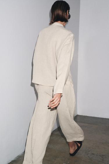 100% LINEN OVERSHIRT ZW COLLECTION - Light beige by Zara - Image 4