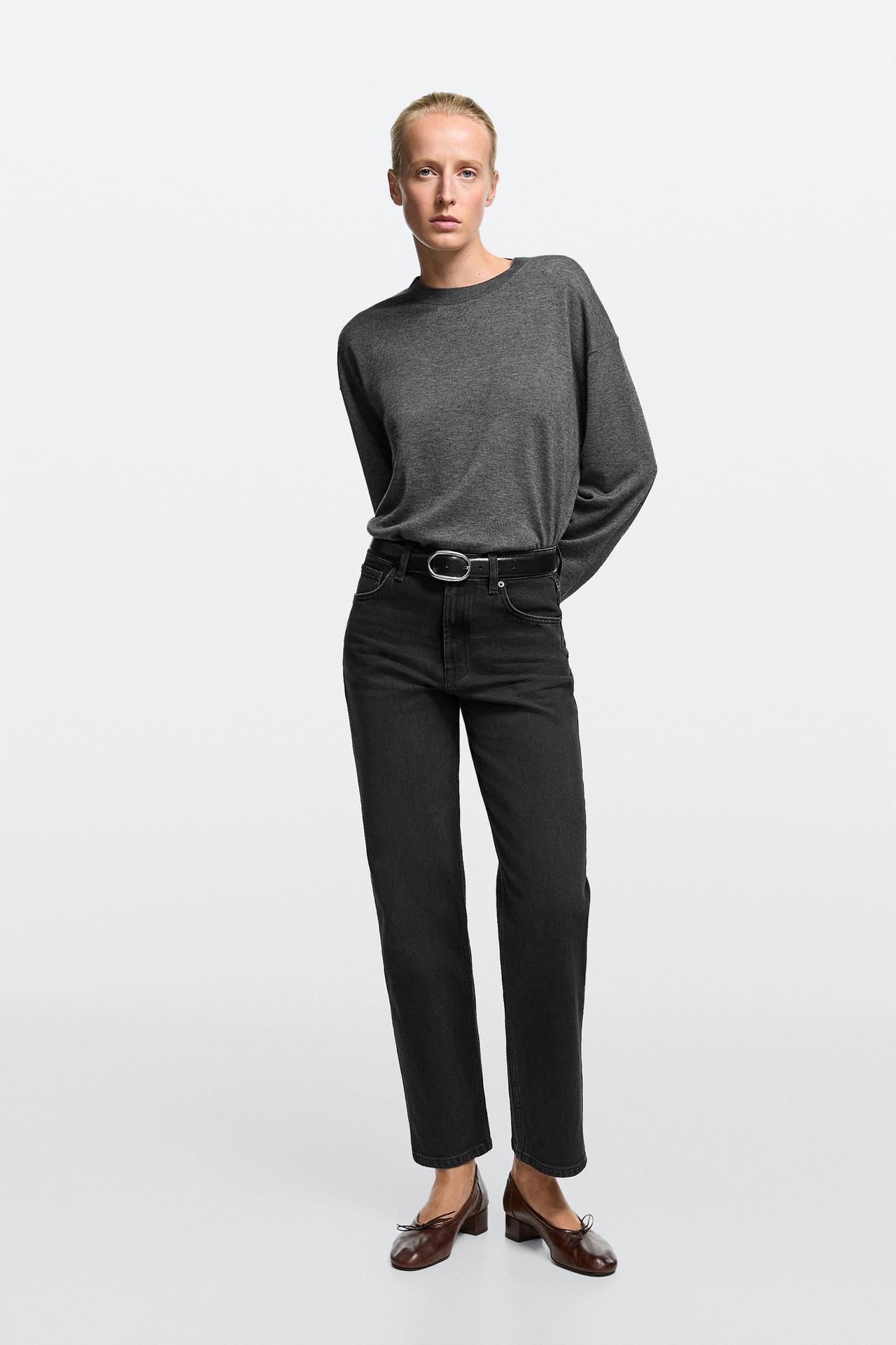 High-waist cropped straight-leg jeans — Black