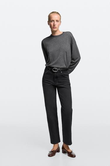 Zara High-waist cropped straight-leg jeans - Black