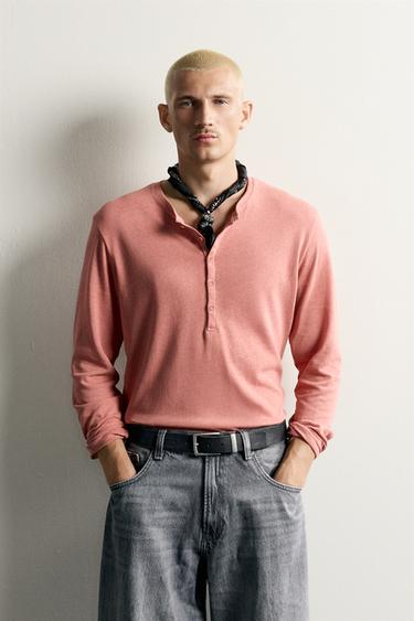 RELAXED FIT COTTON/LINEN T-SHIRT - Coral by Zara