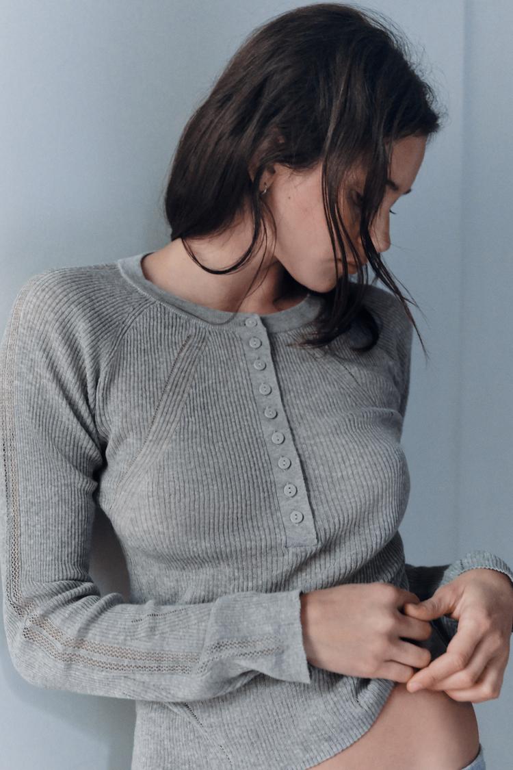 RIB KNIT BUTTON T-SHIRT
