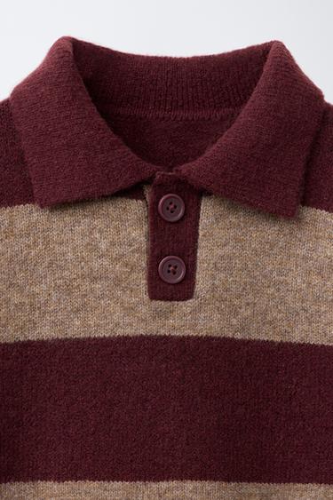 PULL POLO EN MAILLE À RAYURES - bordeaux/écru de Zara - Image 2